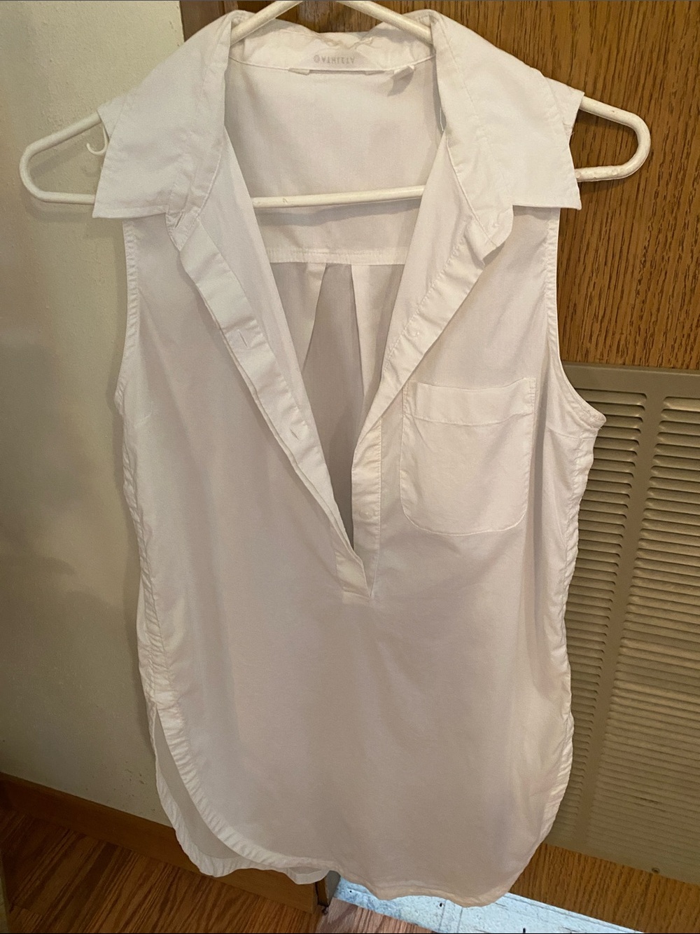 Athleta White Sleeveless Collared V-Neck Long Tunic/Mini Dress Comfy Cotton